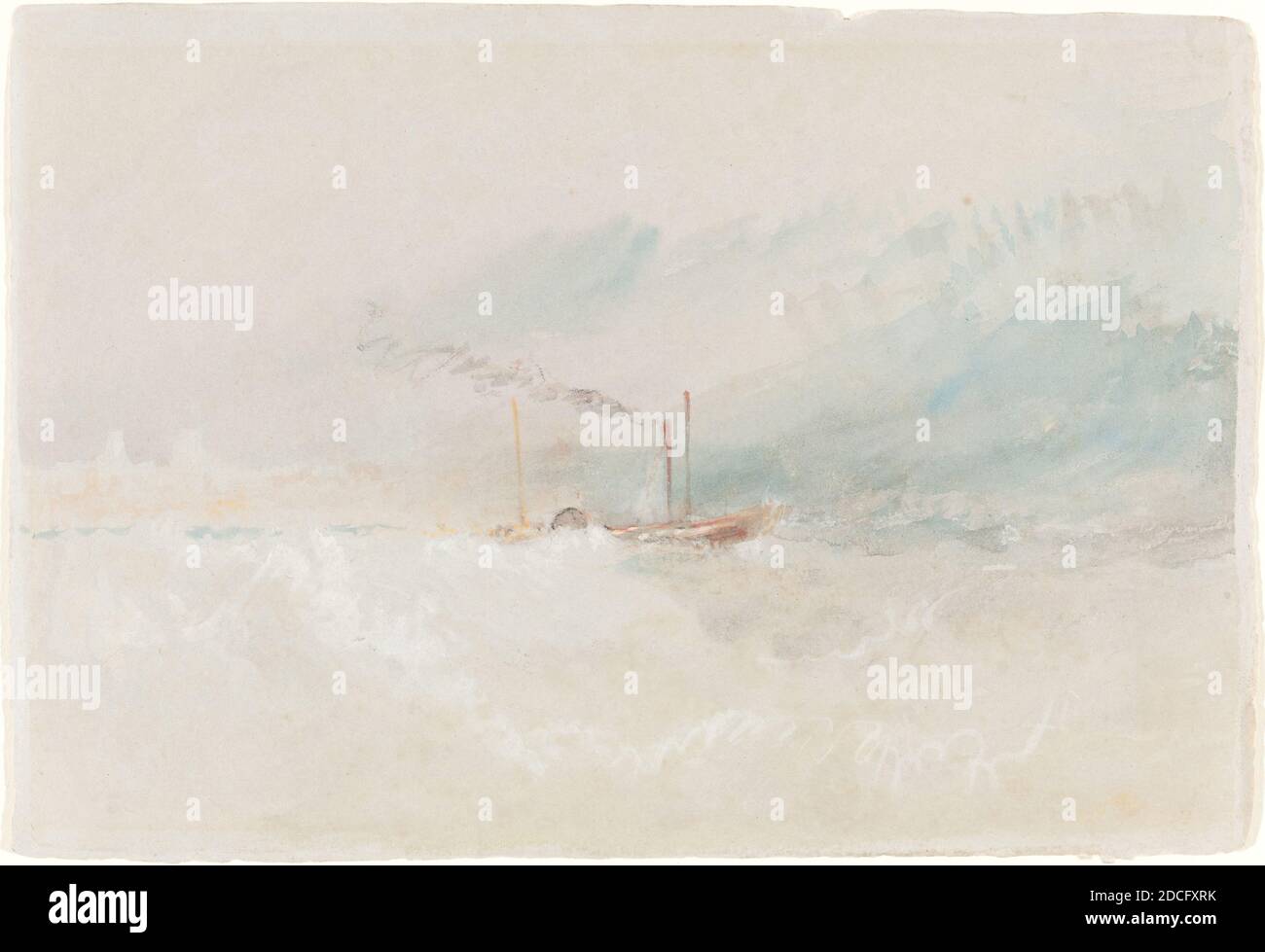 Joseph Mallord William Turner, (artiste), British, 1775 - 1851, A Packet Boat off Dover, c. 1836, aquarelle et gouache avec des touches de craie noire sur papier vélin gris, cousu, total: 19.1 x 27.8 cm (7 1/2 x 10 15/16 po Banque D'Images
