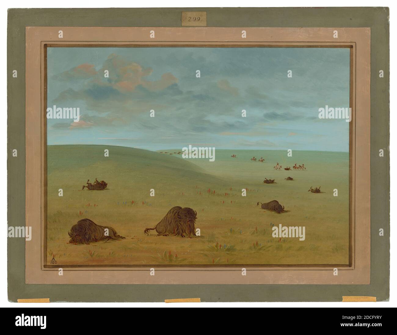 George Catlin, (artiste), américain, 1796 - 1872, après le Buffalo Chase - Sioux, 1861/1869, huile sur carte montée sur carton, total: 47.6 x 63.8 cm (18 3/4 x 25 1/8 po Banque D'Images