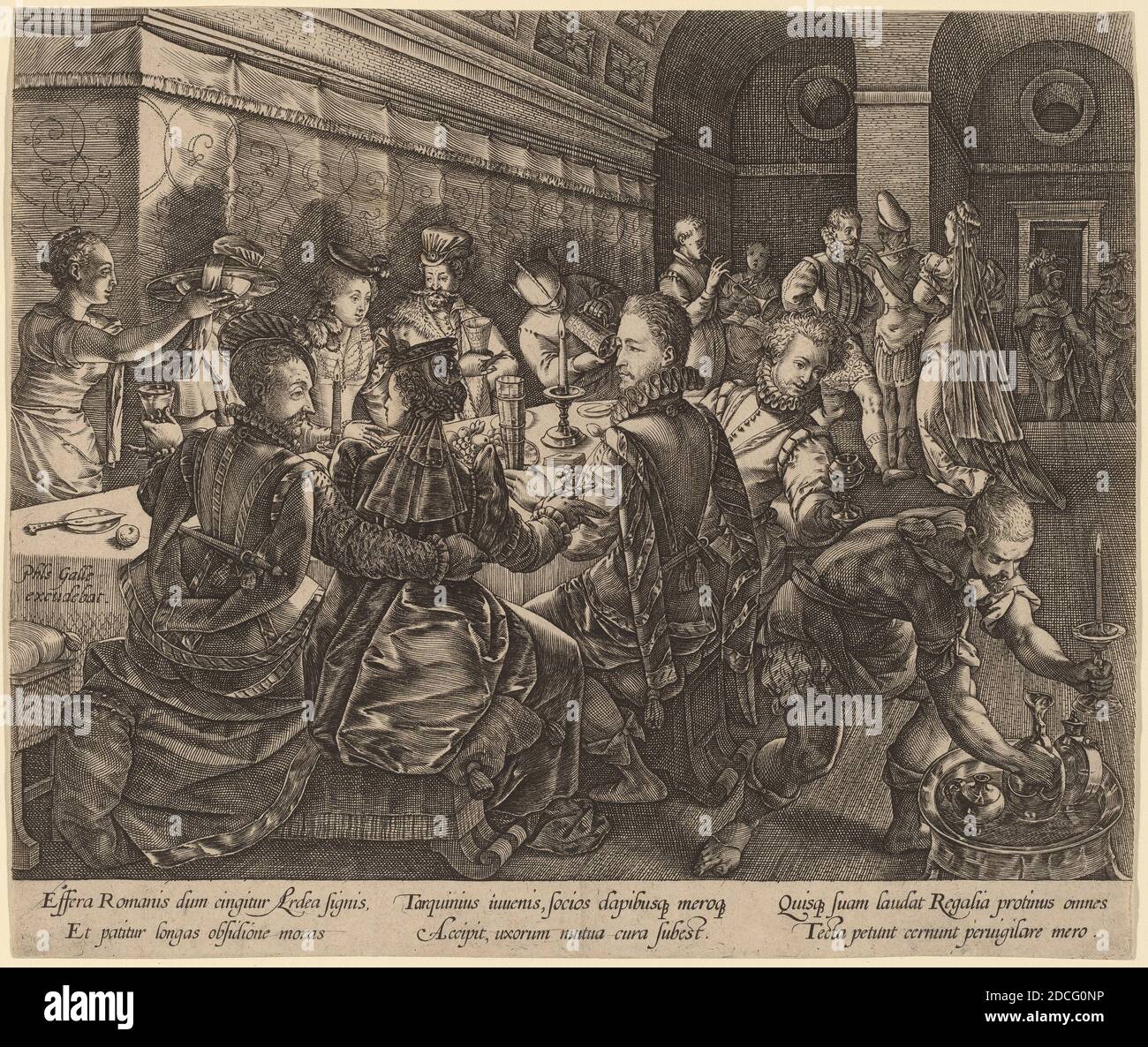 Hendrick Goltzius, (artiste), néerlandais, 1558 - 1617, banquet à la Maison de Tarquinius Collatinus, l'Histoire de Lucretia, (série), c. 1578, gravure, feuille (découpée au repère de la plaque) : 20.9 x 24.7 cm (8 1/4 x 9 3/4 po Banque D'Images