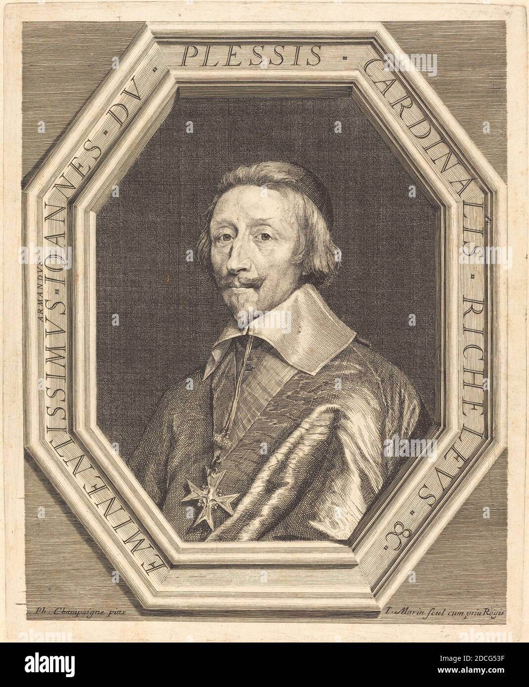 Jean Morin, (artiste), français, ch. 1600 - 1650, Philippe de Champaigne, (artiste d'après), français, 1602 - 1674, Cardinal Richelieu, gravure, et créponnage sur papier ponté, assiette: 30.8 x 24.9 cm (12 1/8 x 9 13/16 in.), feuille: 33.6 x 27.2 cm (13 1/4 x 10 11/16 in Banque D'Images