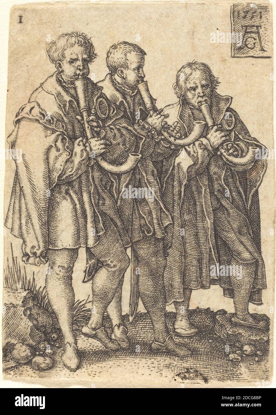 Heinrich Aldeverver, (artiste), allemand, 1502 - 1555/1561, trois musiciens, petits danseurs de mariage, (série), 1551, gravure Banque D'Images