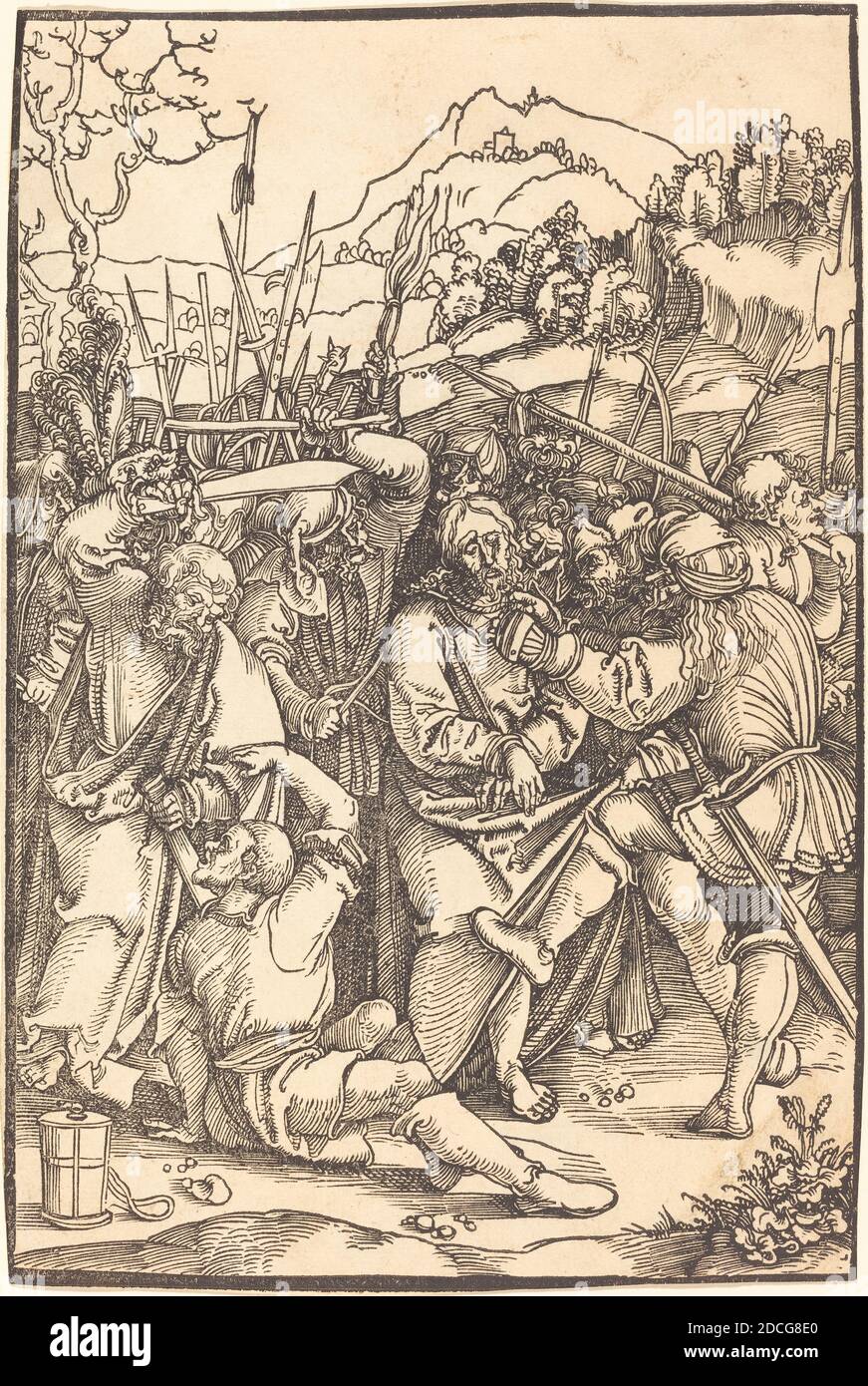 Hans Leonard Schäufeein, (artiste), allemand, c. 1480/1485 - 1538/1540, Christ fait prisonnier, coupe de bois Banque D'Images