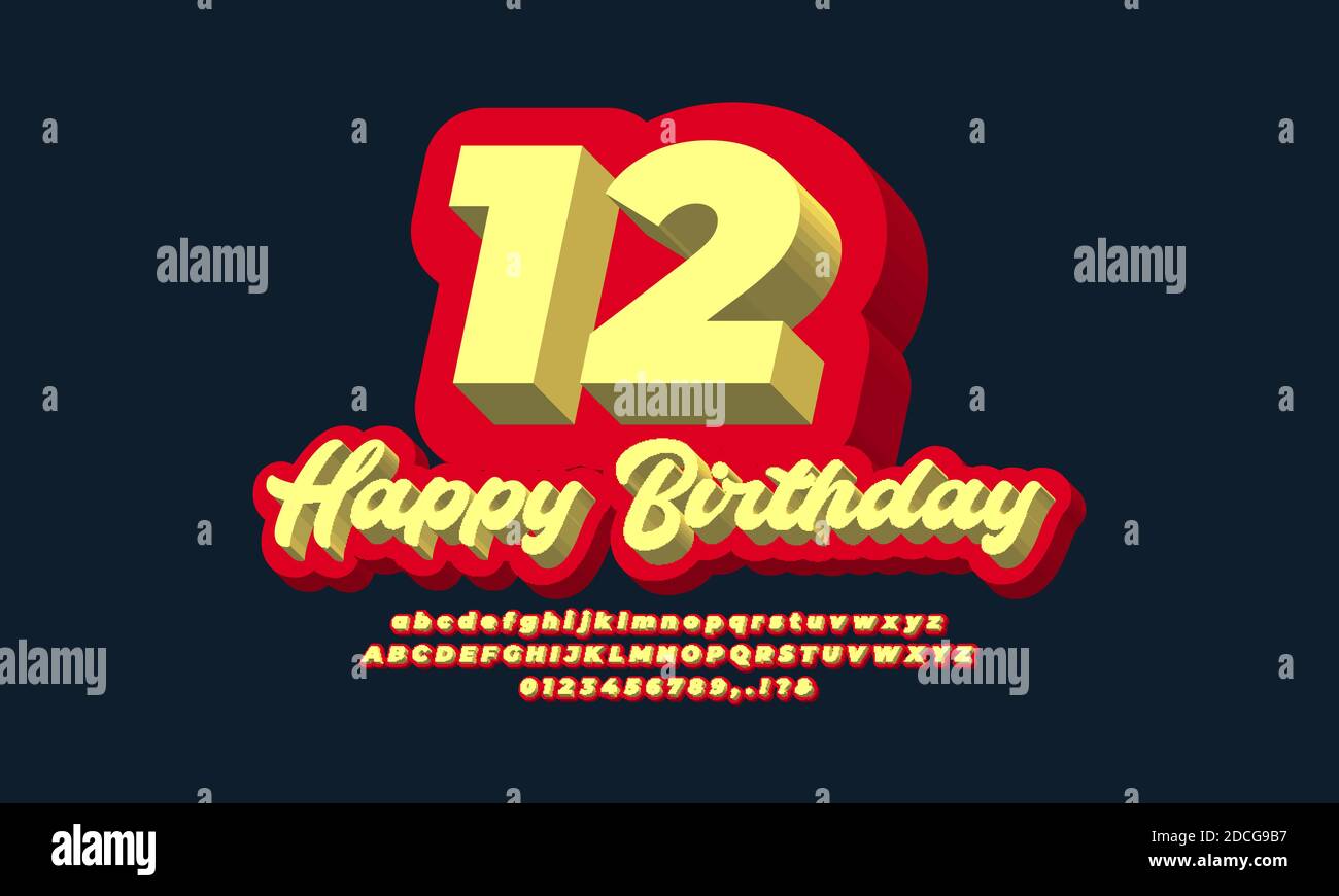 12 Ans Joyeux Anniversaire Celebrez Le Texte 3d Moderne Rouge Or Conception Vectorielle Image Vectorielle Stock Alamy