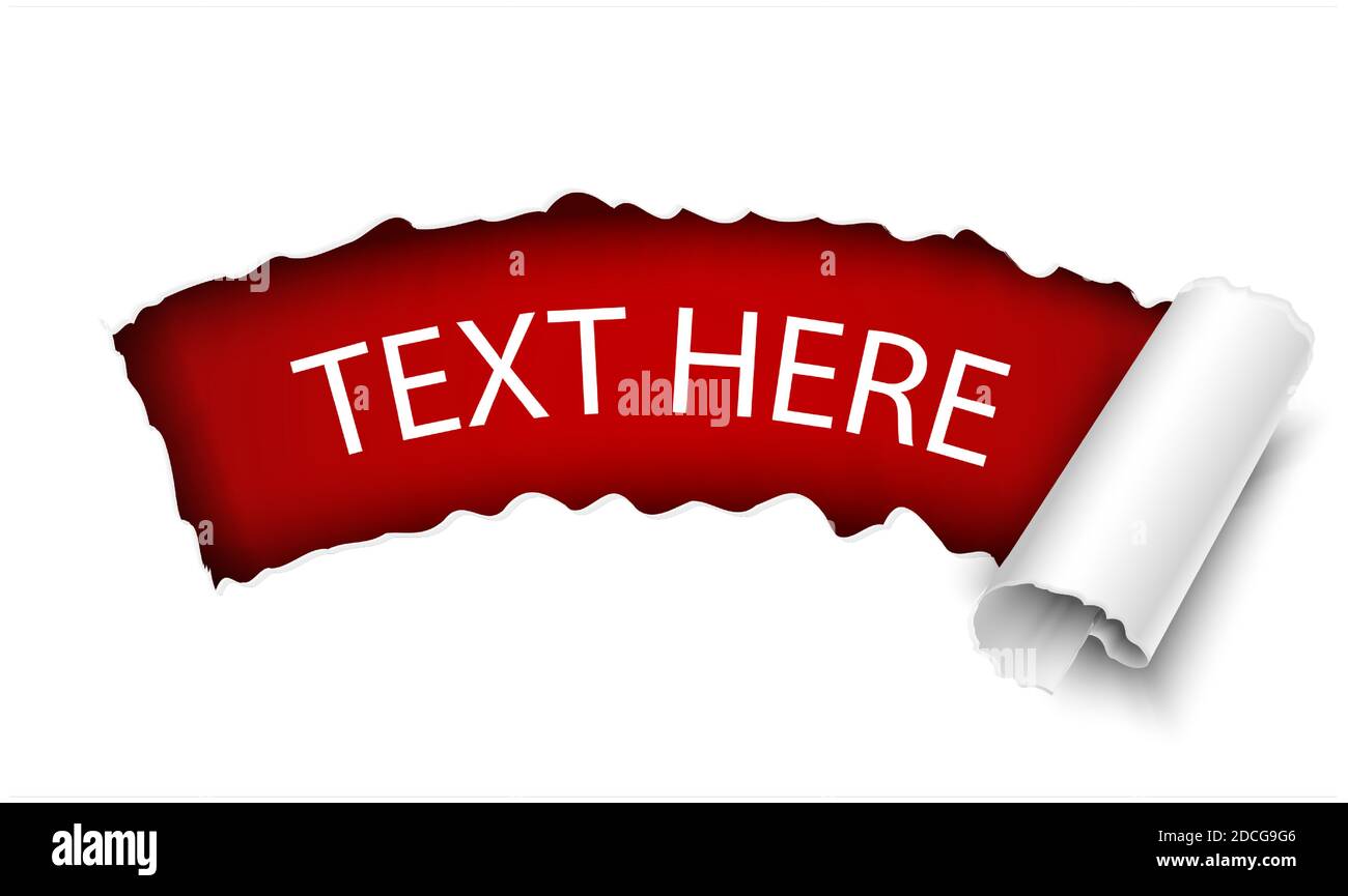 vecteur 3d réaliste de papier déchiré sur fond blanc, modèle de conception avec espace pour le texte sur fond rouge. Illustration de Vecteur