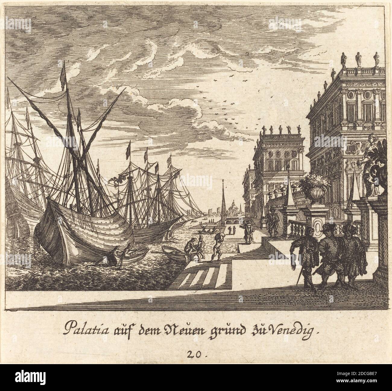 Melchior Küsel, (artiste), allemand, 1626 - 1683, Johann Wilhelm Baur, (artiste d'après), allemand, 1607 - 1641, Palais, Venise, Underschildliche Prospecten, (série), 1681, gravure Banque D'Images