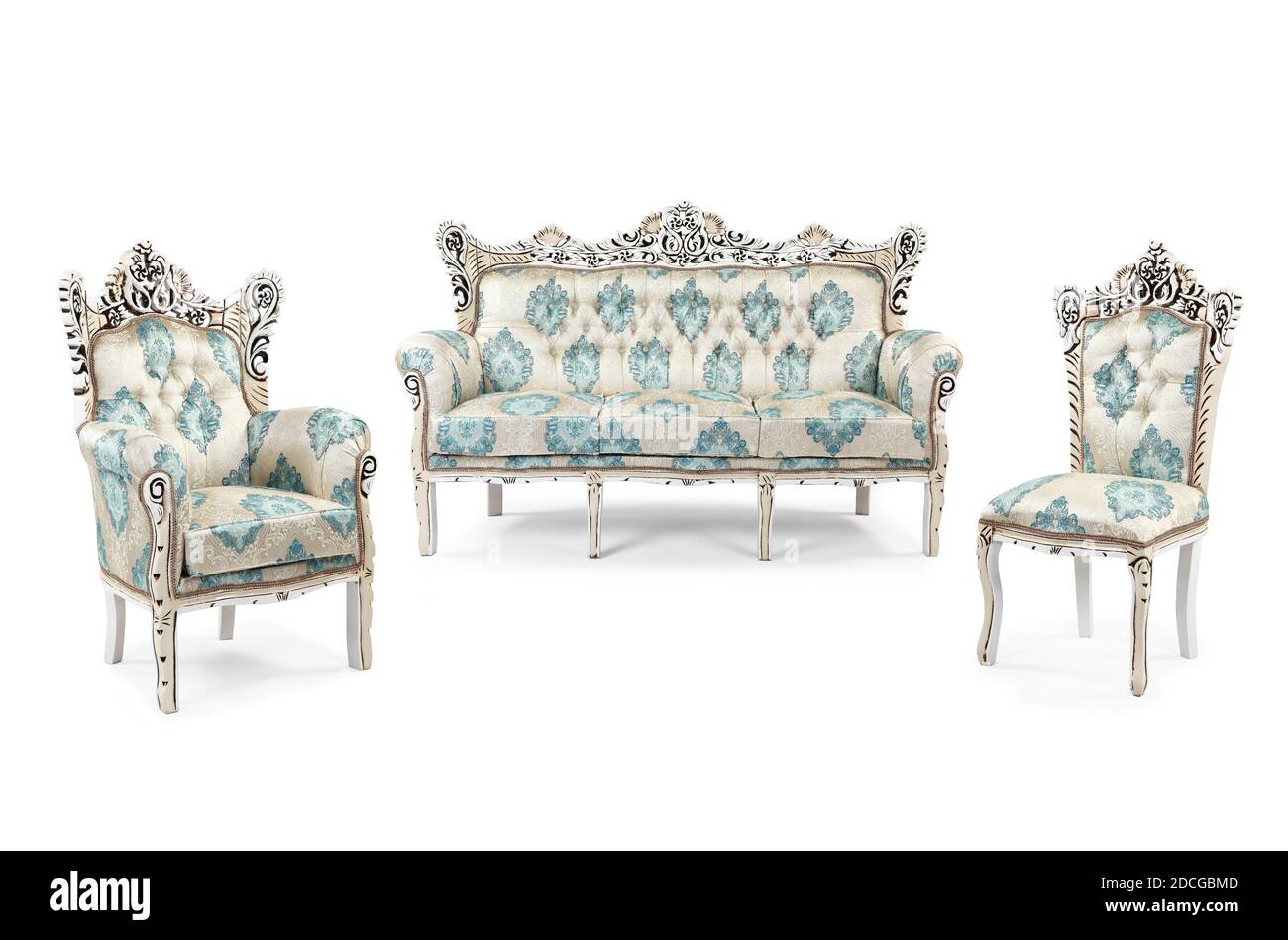 Mobilier classique isolé sur fond blanc Banque D'Images