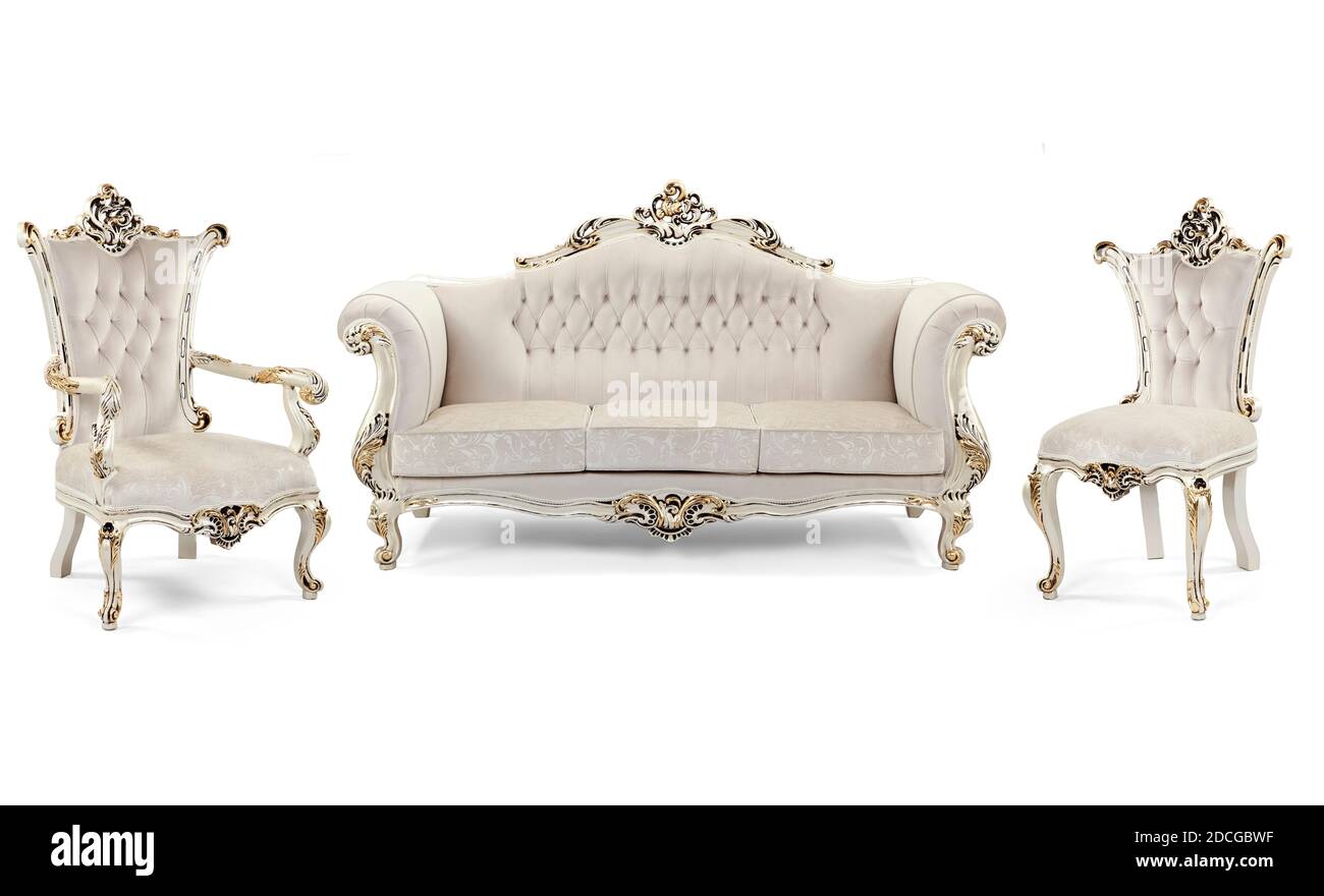 Mobilier classique isolé sur fond blanc Banque D'Images