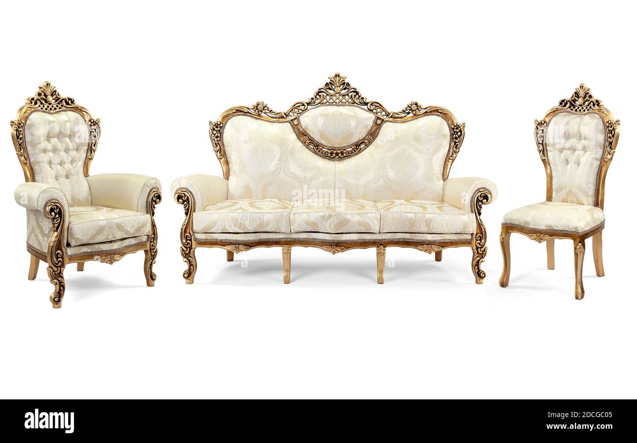 Mobilier classique isolé sur fond blanc Banque D'Images