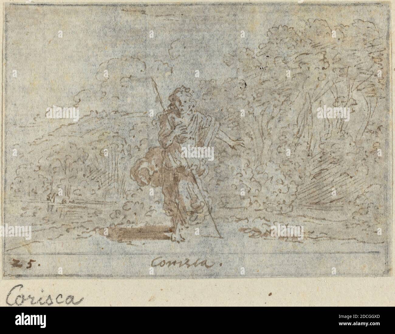 Johann Wilhelm Baur, (artiste), allemand, 1607 - 1641, Corisca, G.B. « il PASTOR fido » de Guarini, (série), 1640, stylo et encre brune avec lavage brun sur papier ponté, total : 6.4 x 9.1 cm (2 1/2 x 3 9/16 po Banque D'Images