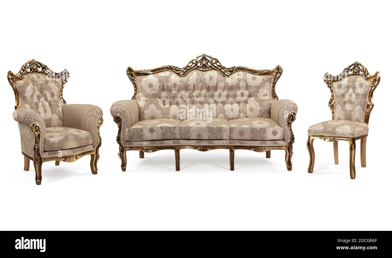 Mobilier classique isolé sur fond blanc Banque D'Images