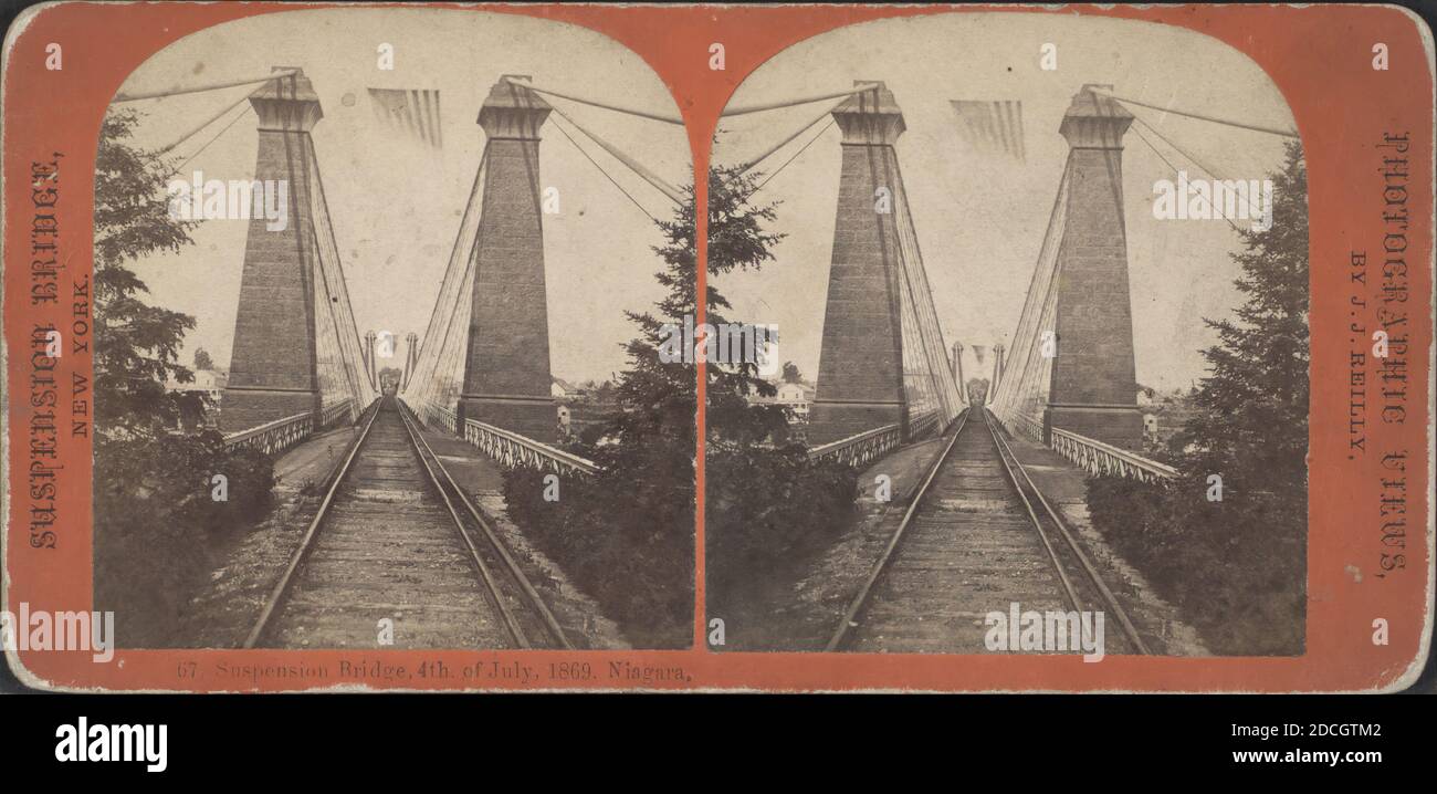 Pont suspendu, 4 juillet 1869, Niagara., Reilly, John James (1839-1894), New York (État), Niagara Falls (N.Y. et ont Banque D'Images