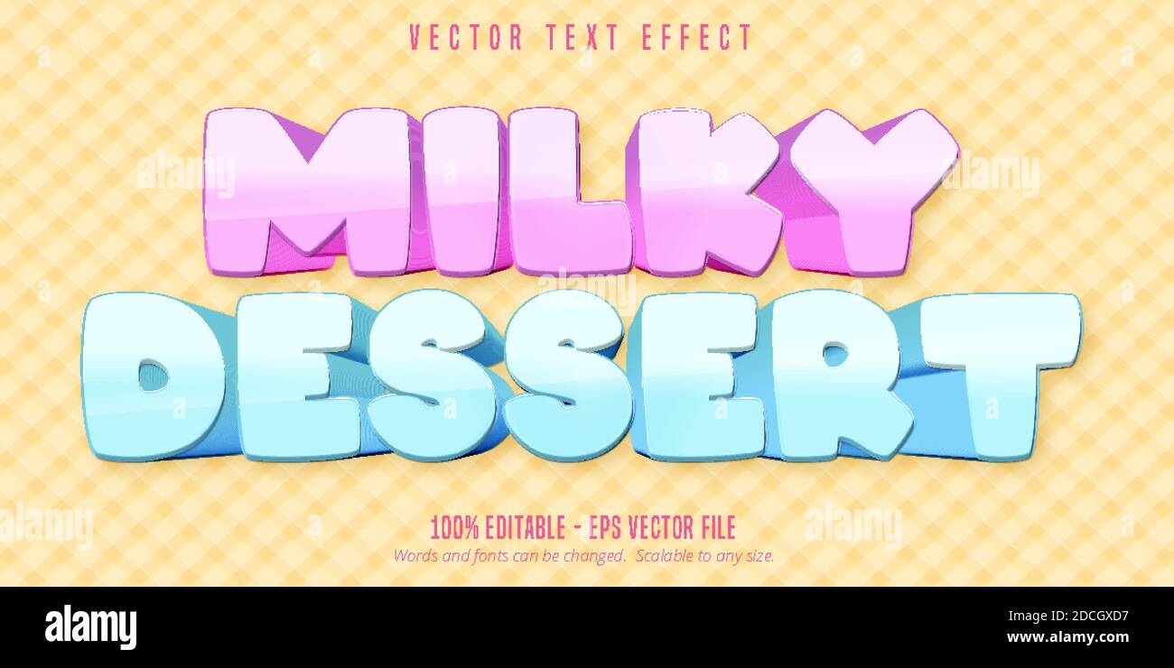 Texte Milky dessert, effet de texte modifiable de style de dessin animé Illustration de Vecteur