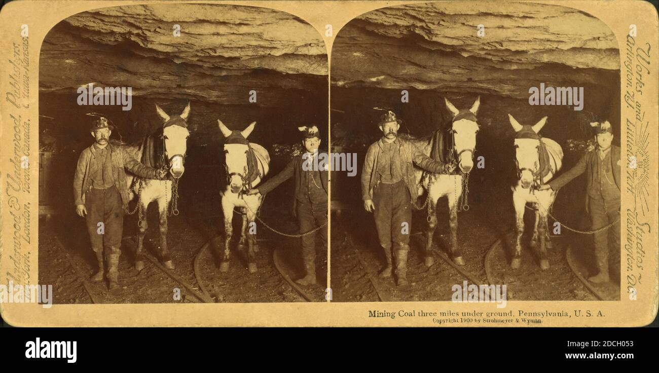 Charbon minier à 5 kilomètres sous terre, Pennsylvanie, États-Unis, Strohmeyer & Wyman, Underwood & Underwood, 1900, Pennsylvanie Banque D'Images