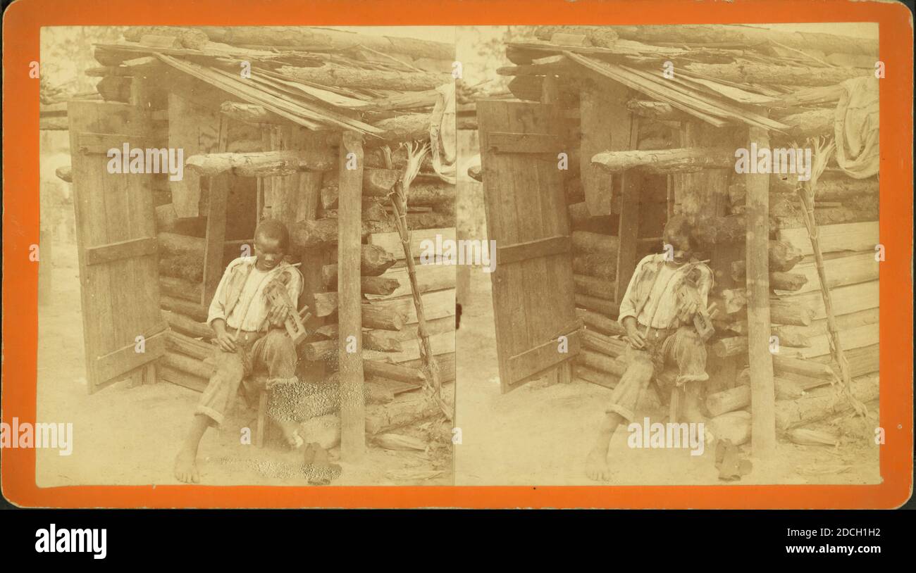 Bon petit Bob et son violon. Homme jouant du violon devant la cabine.,  Havens, O. Pierre (1838-1912), 1868 Photo Stock - Alamy