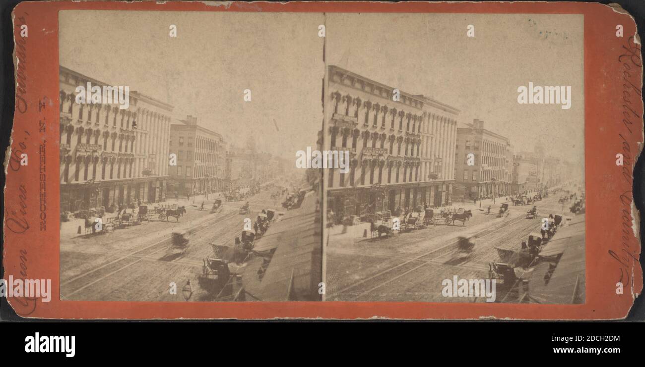 Vue sur une rue commerciale., Union View Co., 1885, New York (État), Rochester (N.Y Banque D'Images