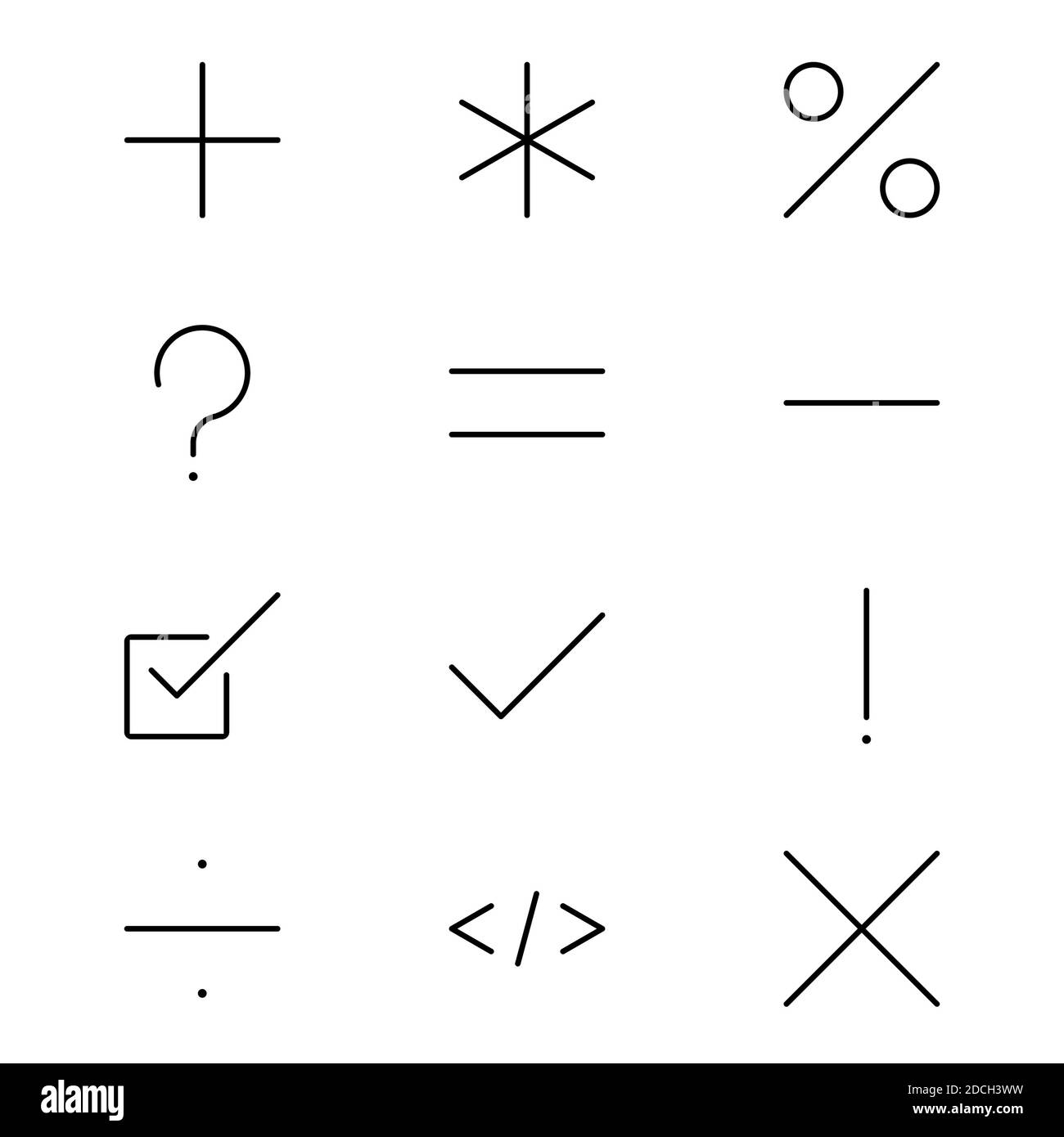 Ligne plus moins pourcentage vérifier égal icônes de question - symboles Banque D'Images