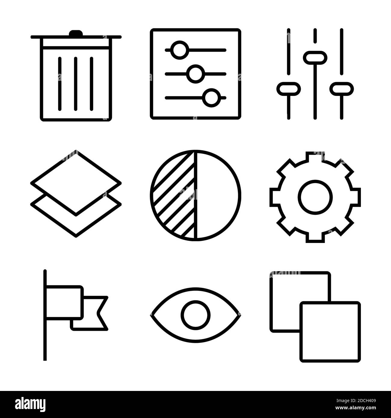 Symboles des icônes de ligne - Définition de l'indicateur de copie visible de la corbeille Banque D'Images