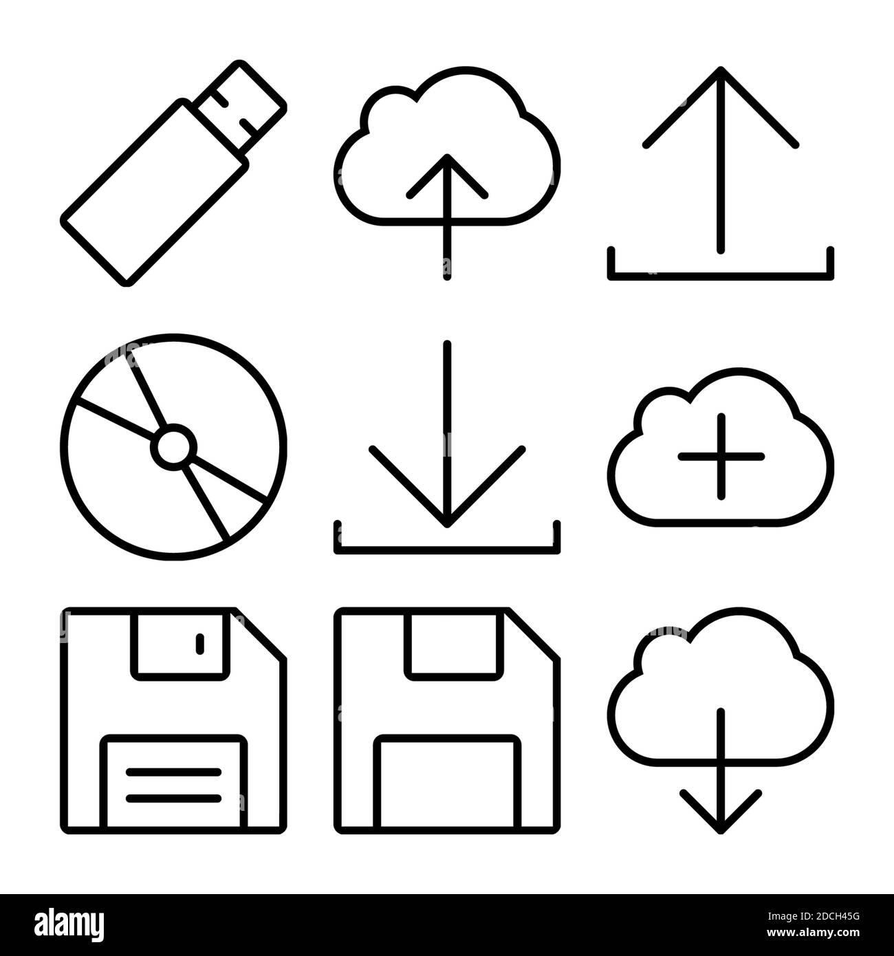Icônes de ligne - symboles USB disquette télécharger télécharger le nuage de disque Banque D'Images