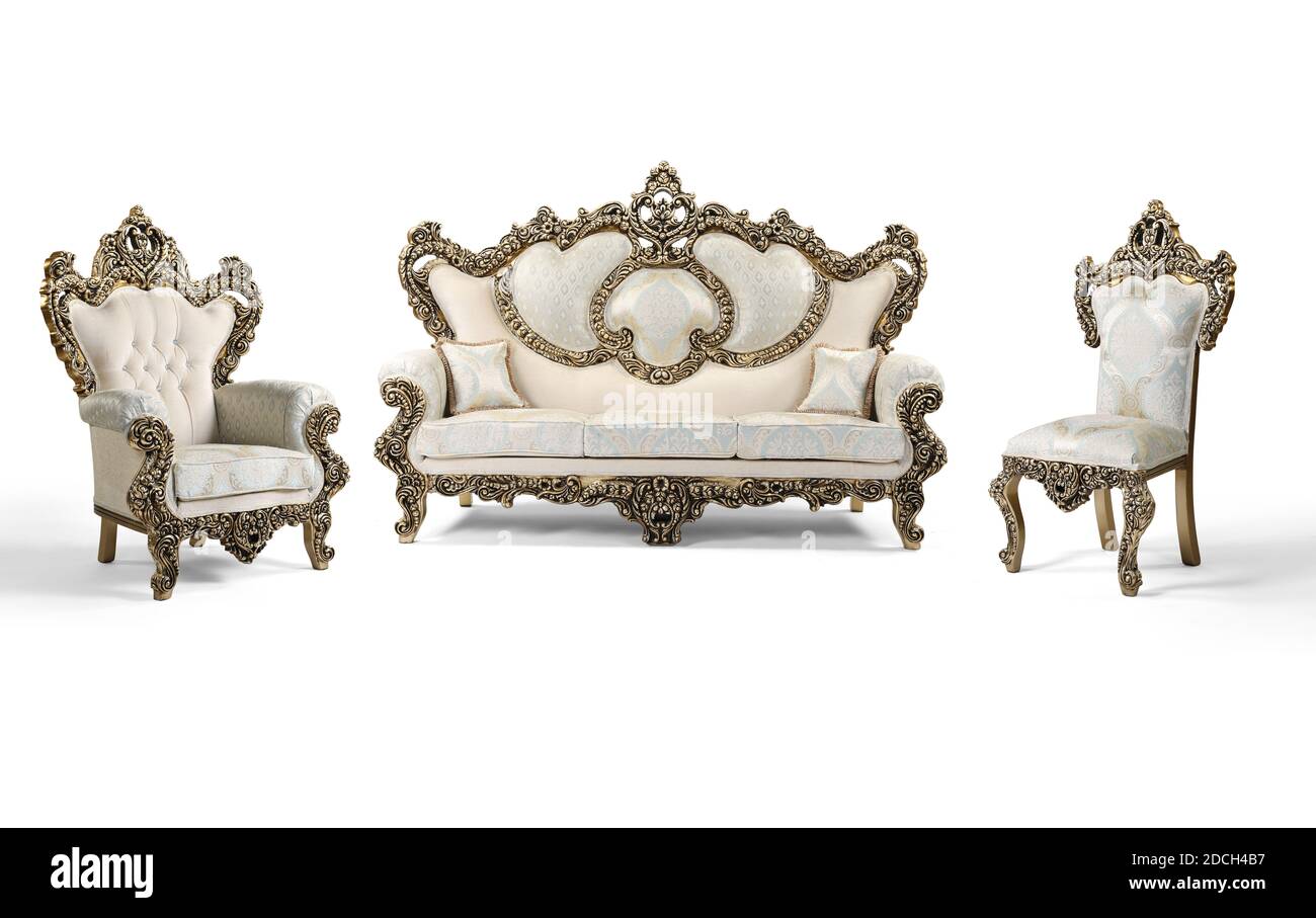 Mobilier classique isolé sur fond blanc Banque D'Images