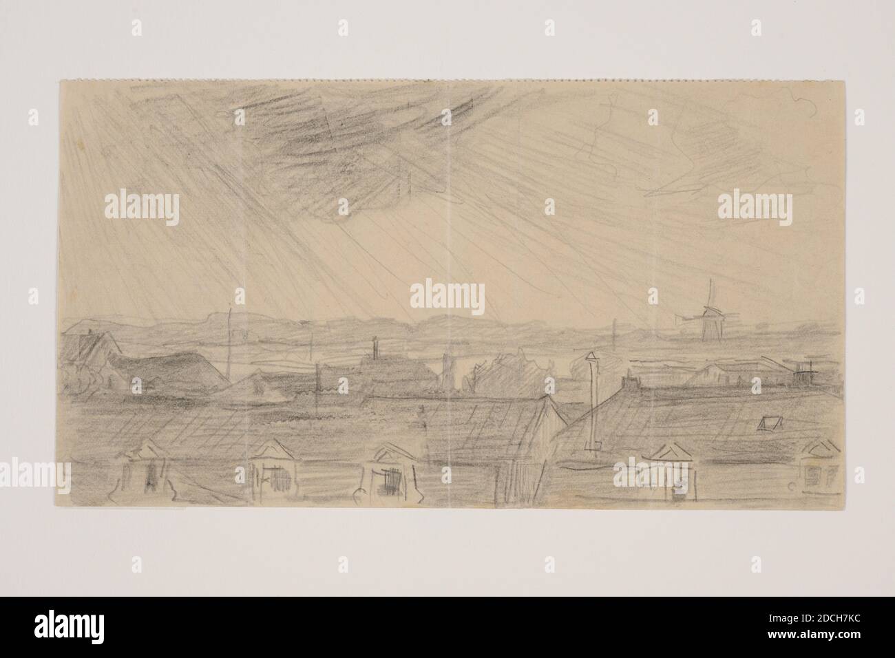 Dessin, Floris Verster, 1926, crayon, papier, support: 10.3 x 18,8 cm 103 x 188 mm, lumière du jour: 10.7 x 19,4 cm 107 x 194 mm, avec passe-partie: 30 x 42,5 cm 300 x 425 mm , moulin, tasse, maison, paysage urbain, homme, plomb, 1974, 1974 Banque D'Images