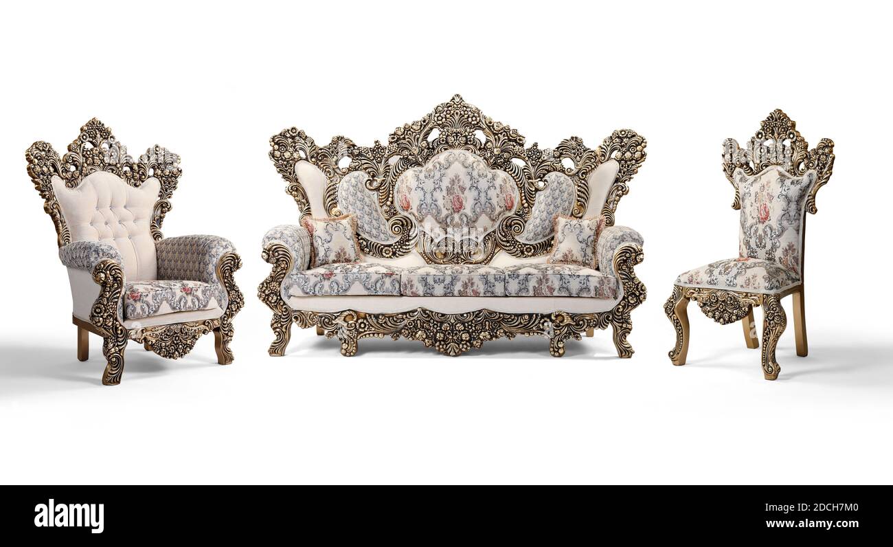Mobilier classique isolé sur fond blanc Banque D'Images