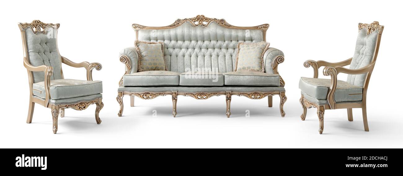Mobilier classique isolé sur fond blanc Banque D'Images