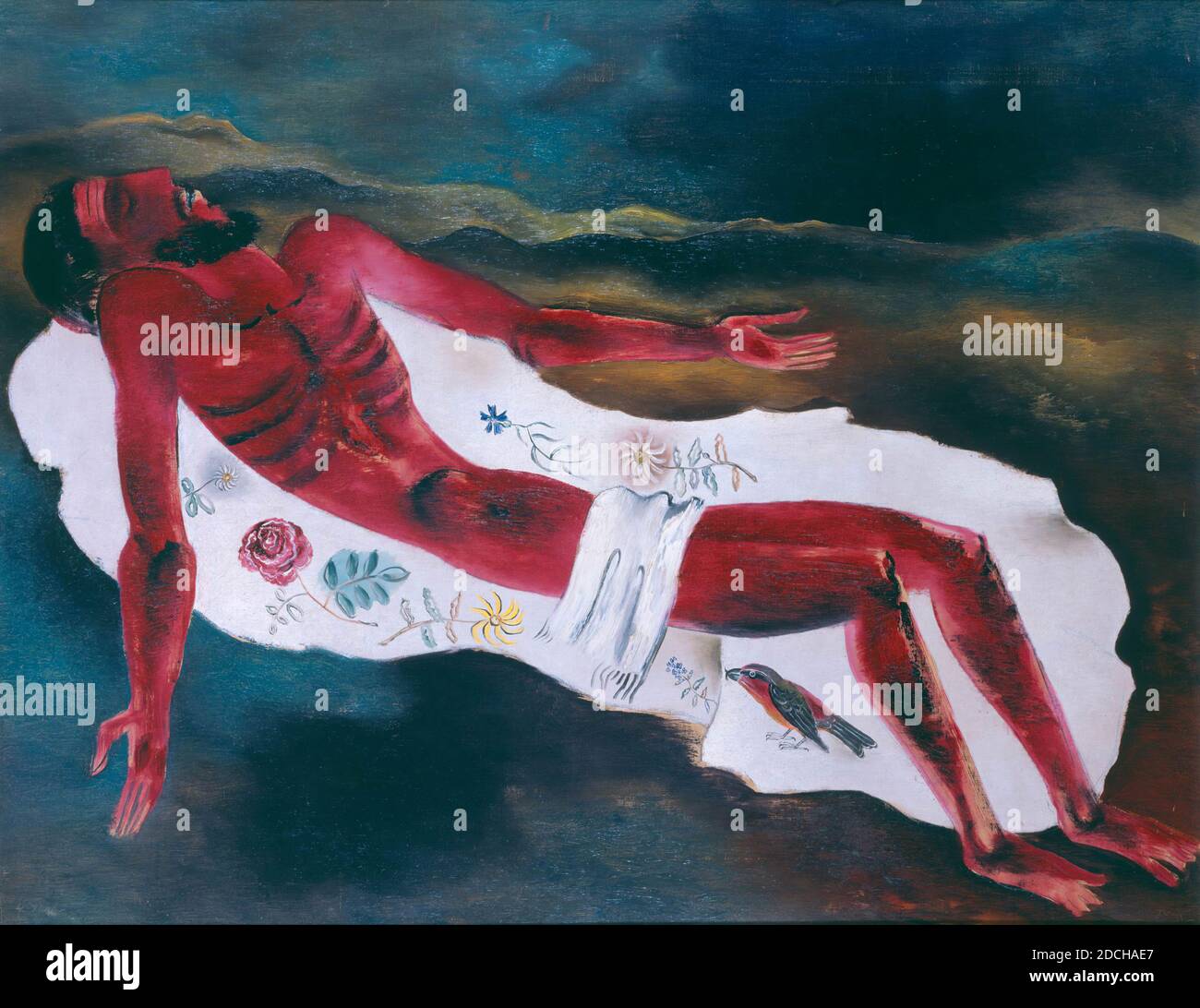 Peinture, Tinus van Doorn, 1933, toile, peinture à l'huile, peinte, support: 80 × 100.5 × 2cm 800 × 1005 × 20mm, avec cadre: 102 × 122.5 × 2.5cm 1020 × 1225 × 25mm, paysage, fleur, crossbill, représentation biblique, christ, 2004, 2004 Banque D'Images