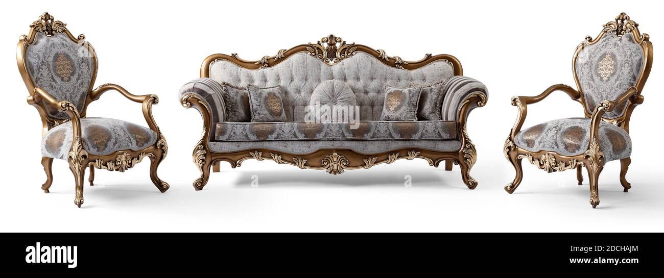 Mobilier classique isolé sur fond blanc Banque D'Images