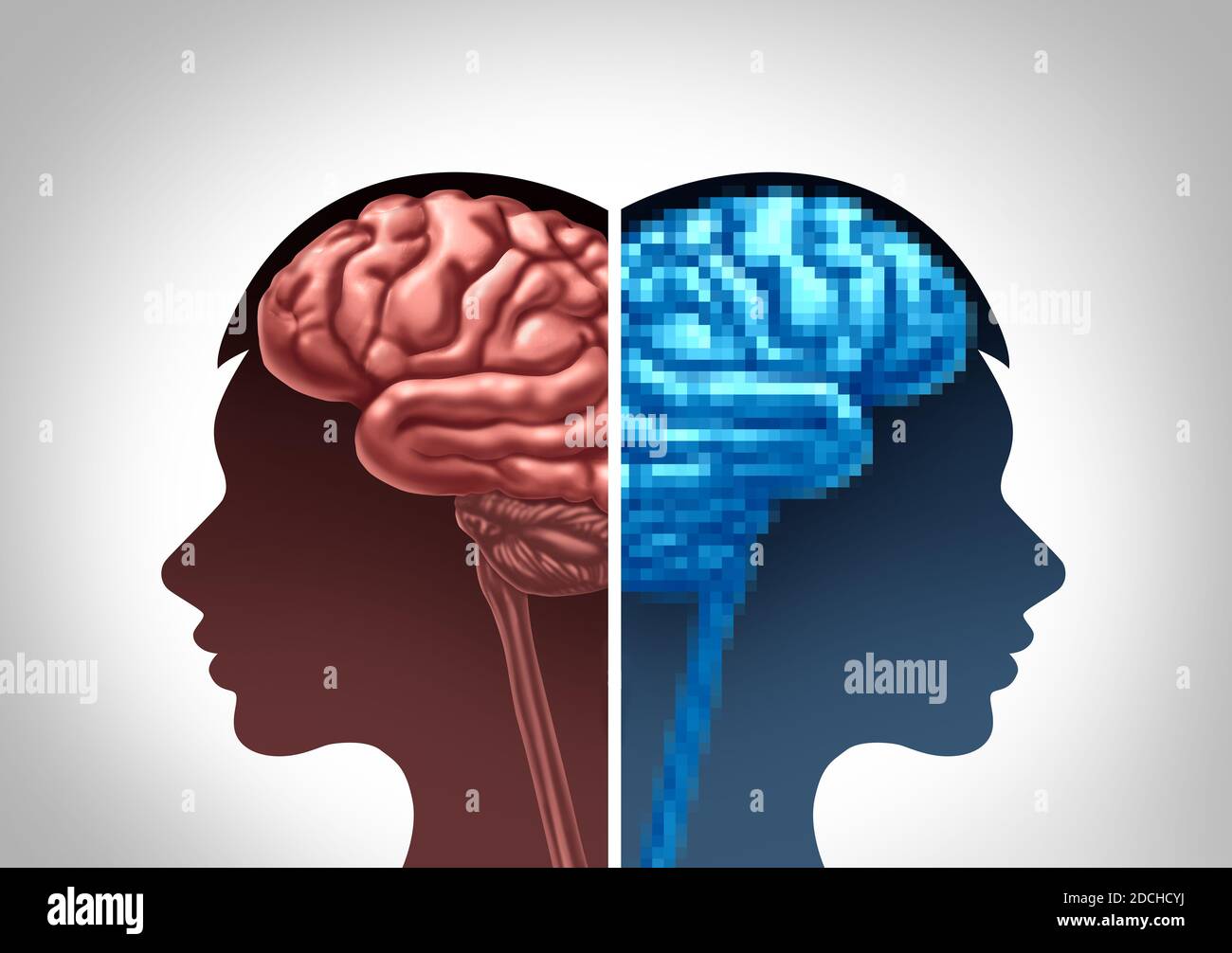 La technologie et le développement de l'enfant comme un jeu vidéo ou la psychologie de la dépendance de jeu vidéo chez les adolescents changeant le cerveau à l'aide de technologies informatiques. Banque D'Images