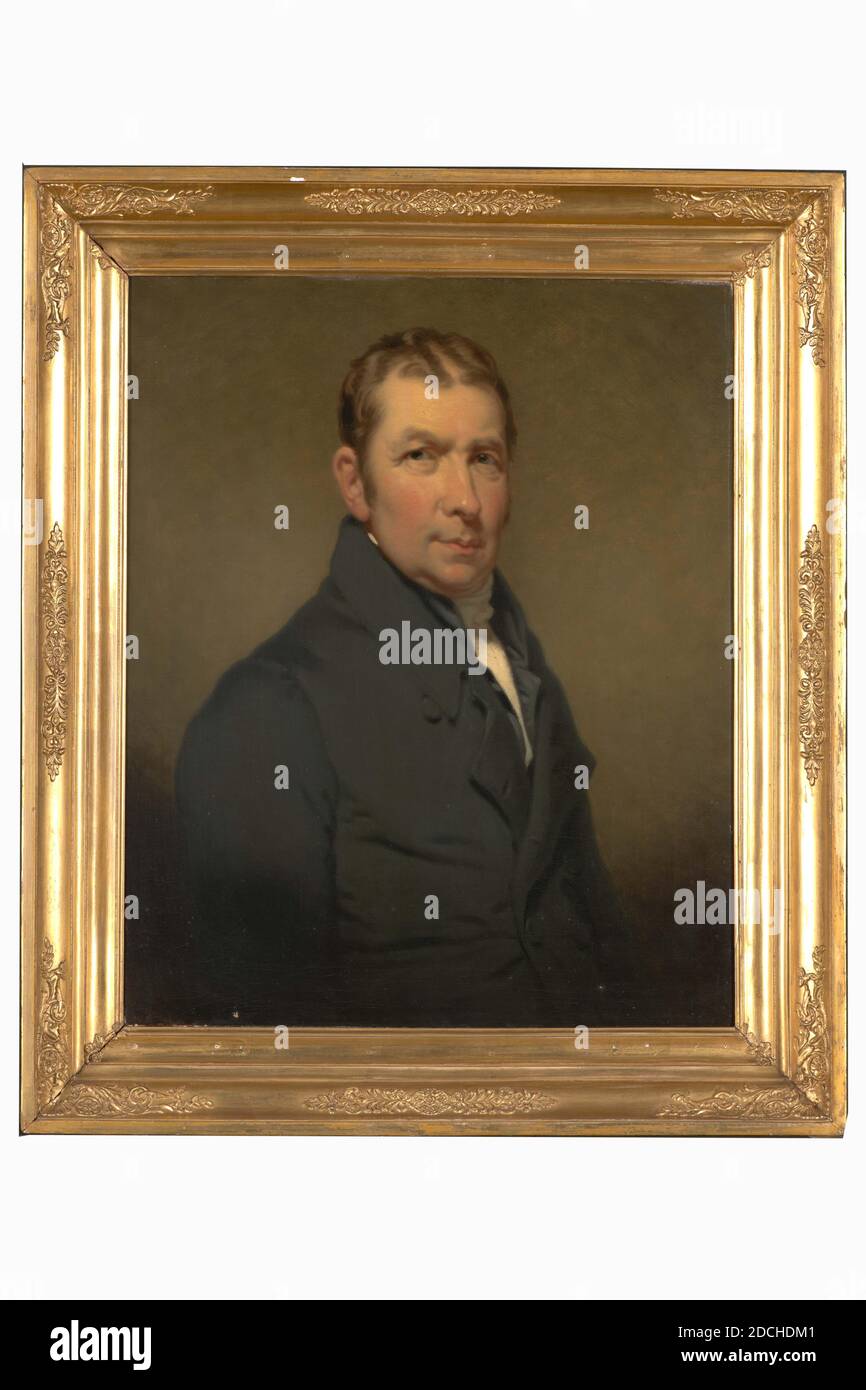 Peinture, Charles Howard Hodges, c. 1820, toile, peinture à l'huile, peinte, support: 66 × 54.3 × 2cm (660 × 543 × 20mm), avec cadre: 82.8 × 70.9 × 7.5cm (828 × 709 × 75mm), Portrait d'un homme, Portrait d'un homme: M. Pieter de Gijselaar. Il est représenté comme une demi-figure, tourné les trois quarts vers la droite et regardant le spectateur. Il a des cheveux courts et porte une jupe noire. Non signé. La peinture est dans un cadre en bois doré, 1938 Banque D'Images