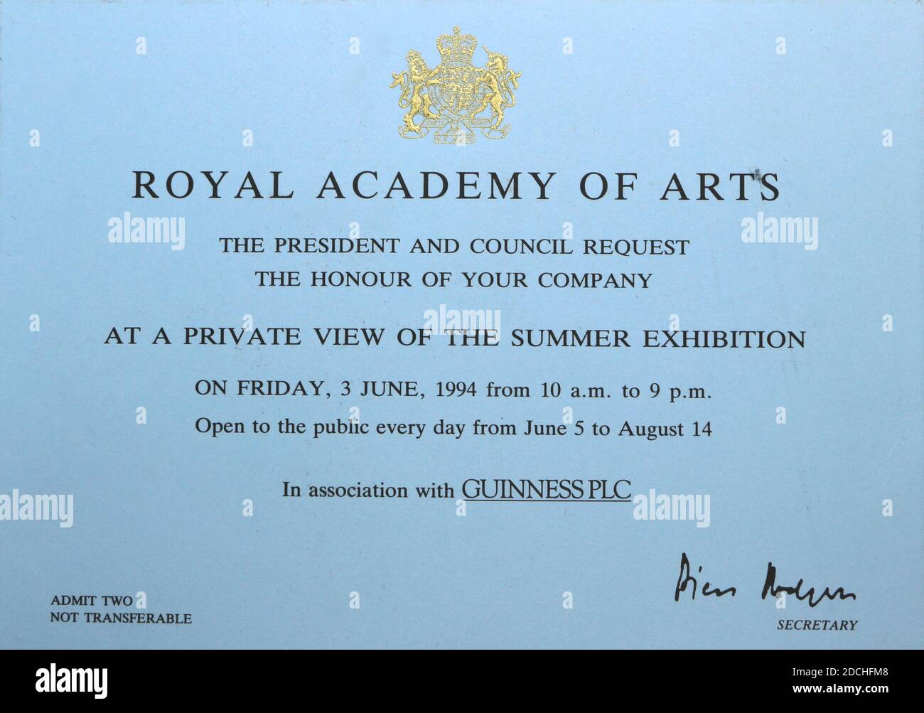 Royal Academy of Arts Piccadilly Londres Angleterre billet pour une vue privée de l'exposition d'été vendredi 3 juin 1994 Banque D'Images