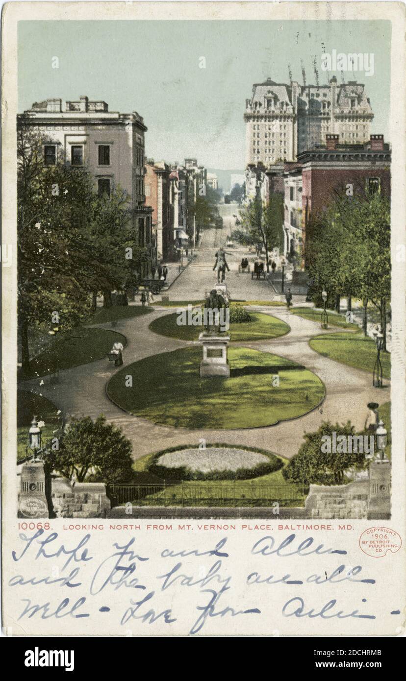 Vue vers le nord depuis Mt. Vernon place, Baltimore, Maryland, image fixe, cartes postales, 1898 - 1931 Banque D'Images