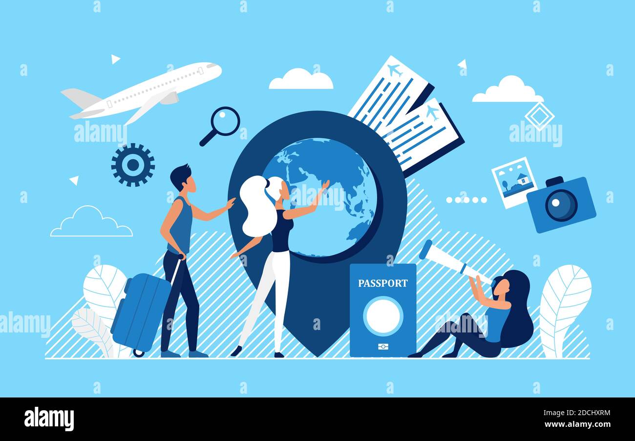 Les gens voyagent autour du concept de tourisme mondial illustration ...