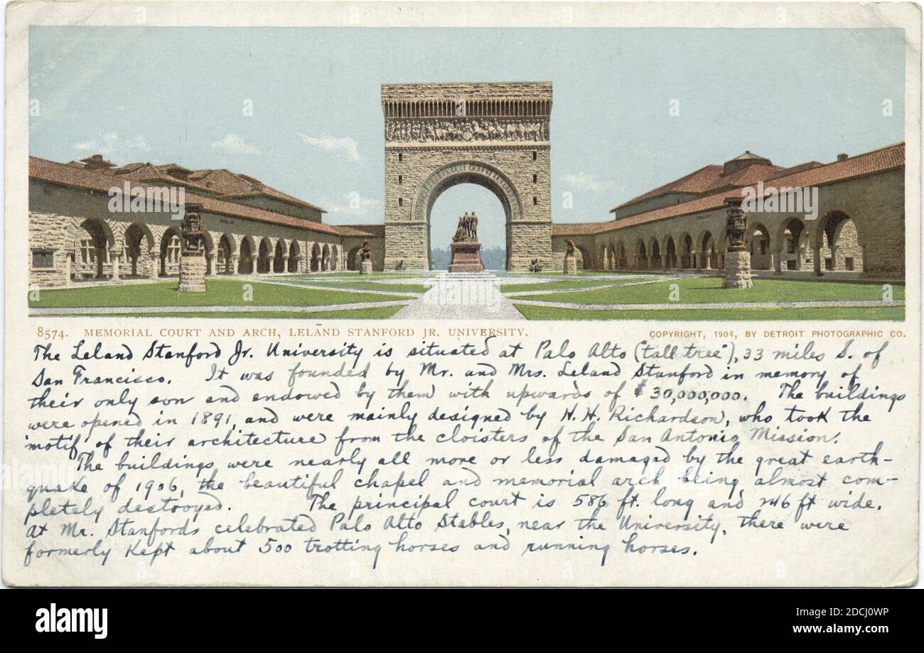 Memorial court and Arch, Leland Stanford Univ., Palo Alto, Californie, image fixe, cartes postales, 1898 - 1931 Banque D'Images