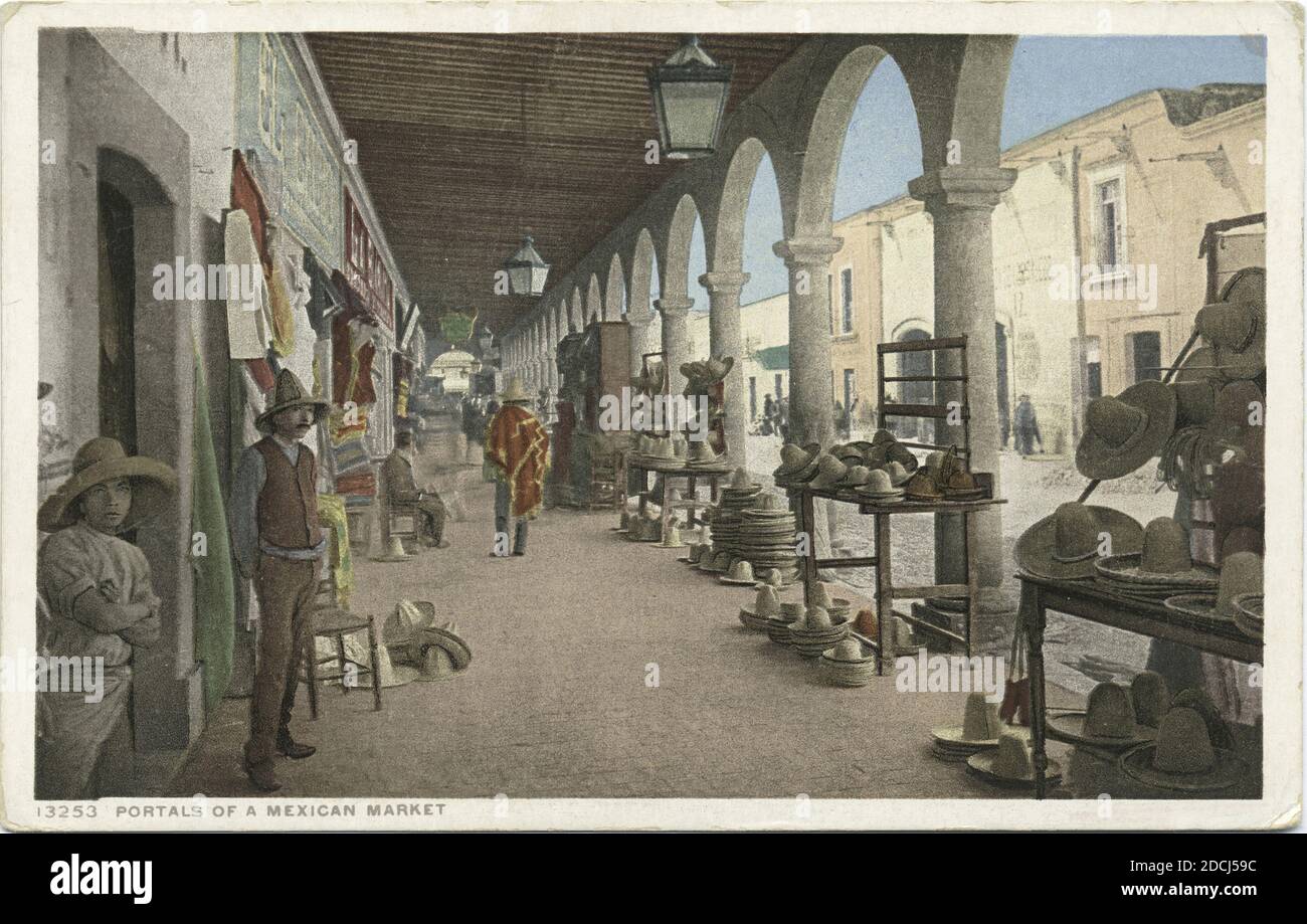 Portales of a Mexican Market, TIA Juana, Mexique, image fixe, cartes postales, 1898 - 1931 Banque D'Images