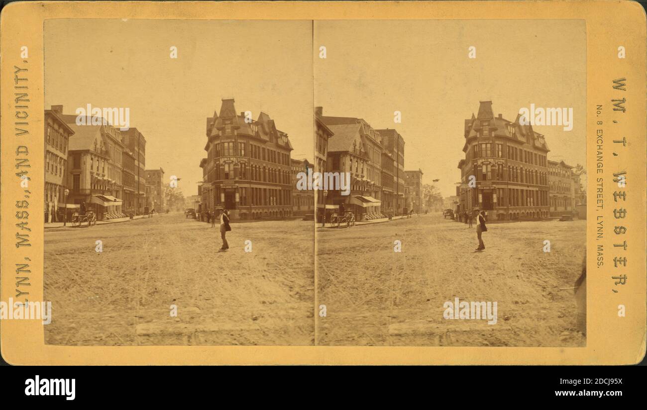 Vue d'un homme debout dans une rue commerciale., image fixe, stéréographes, 1850 - 1930 Banque D'Images