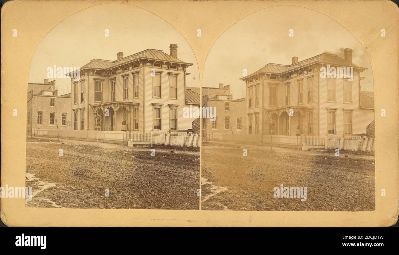 Maison près de bâtiments commerciaux, Hope, Indiana., image fixe, stéréographes, 1880 Banque D'Images