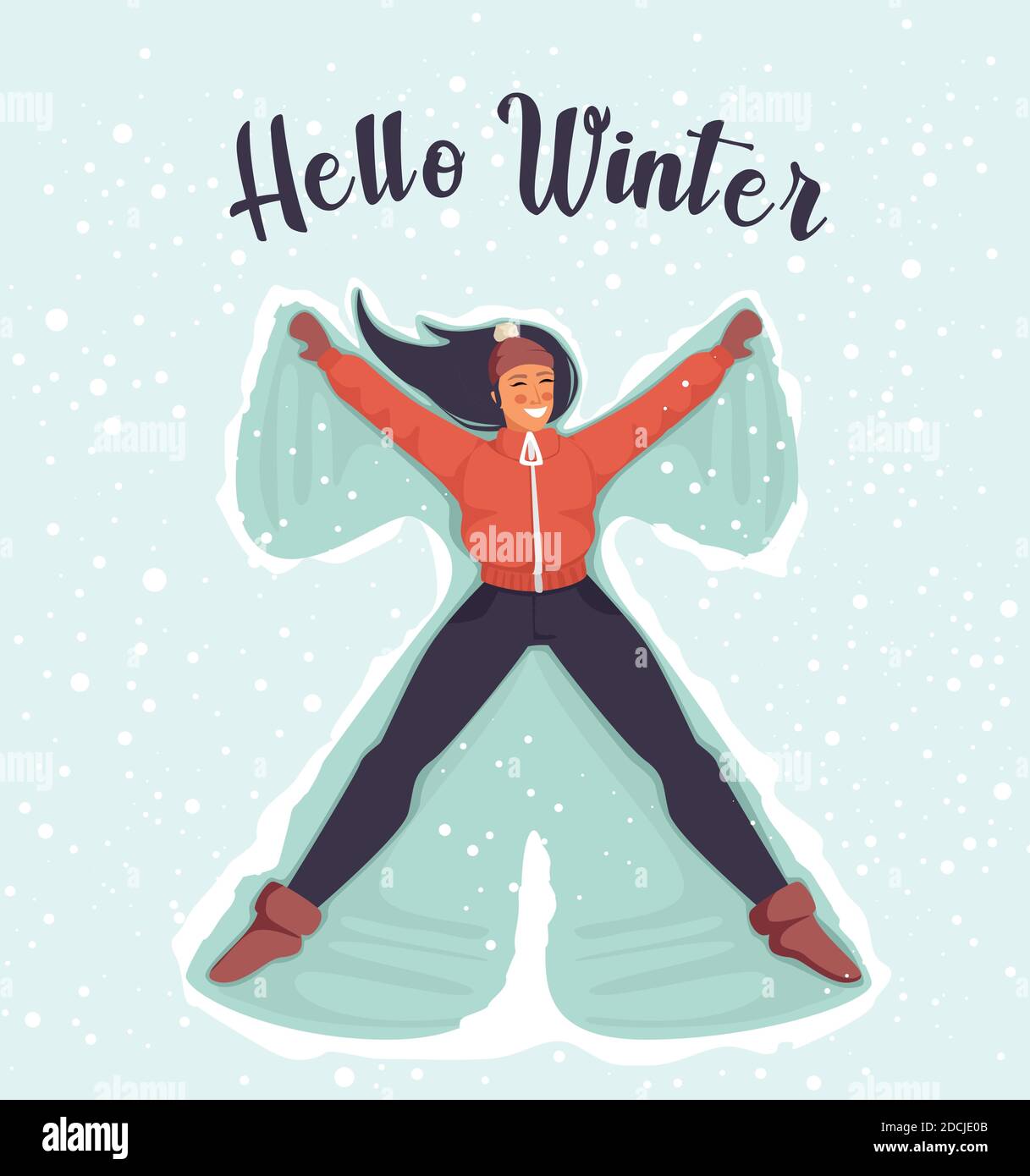 Bonne femme fait Snow Angel vue de dessus. Bonjour lettrage hiver. Carte de  Noël pour invitations, Félicitations Image Vectorielle Stock - Alamy