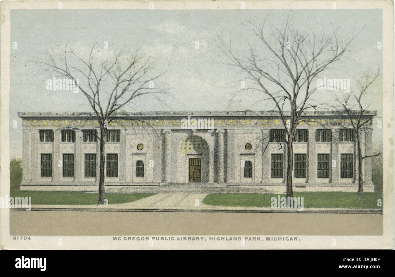 Bibliothèque publique McGregor, Highland Park, Michigan, image fixe, cartes postales, 1898 - 1931 Banque D'Images