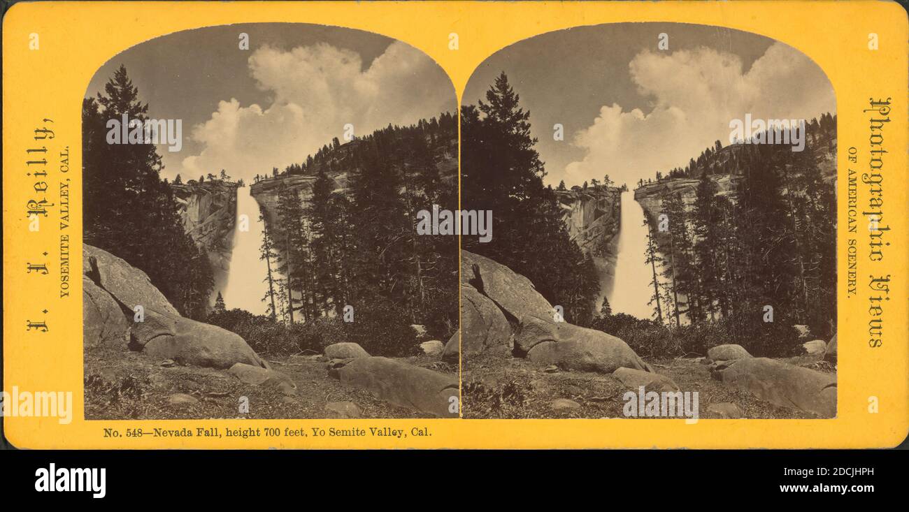 Nevada Fall, hauteur 700 pieds, Yo Semite Valley, Cal., image fixe, stéréographes, 1850 - 1930, Reilly, John James (1839-1894 Banque D'Images