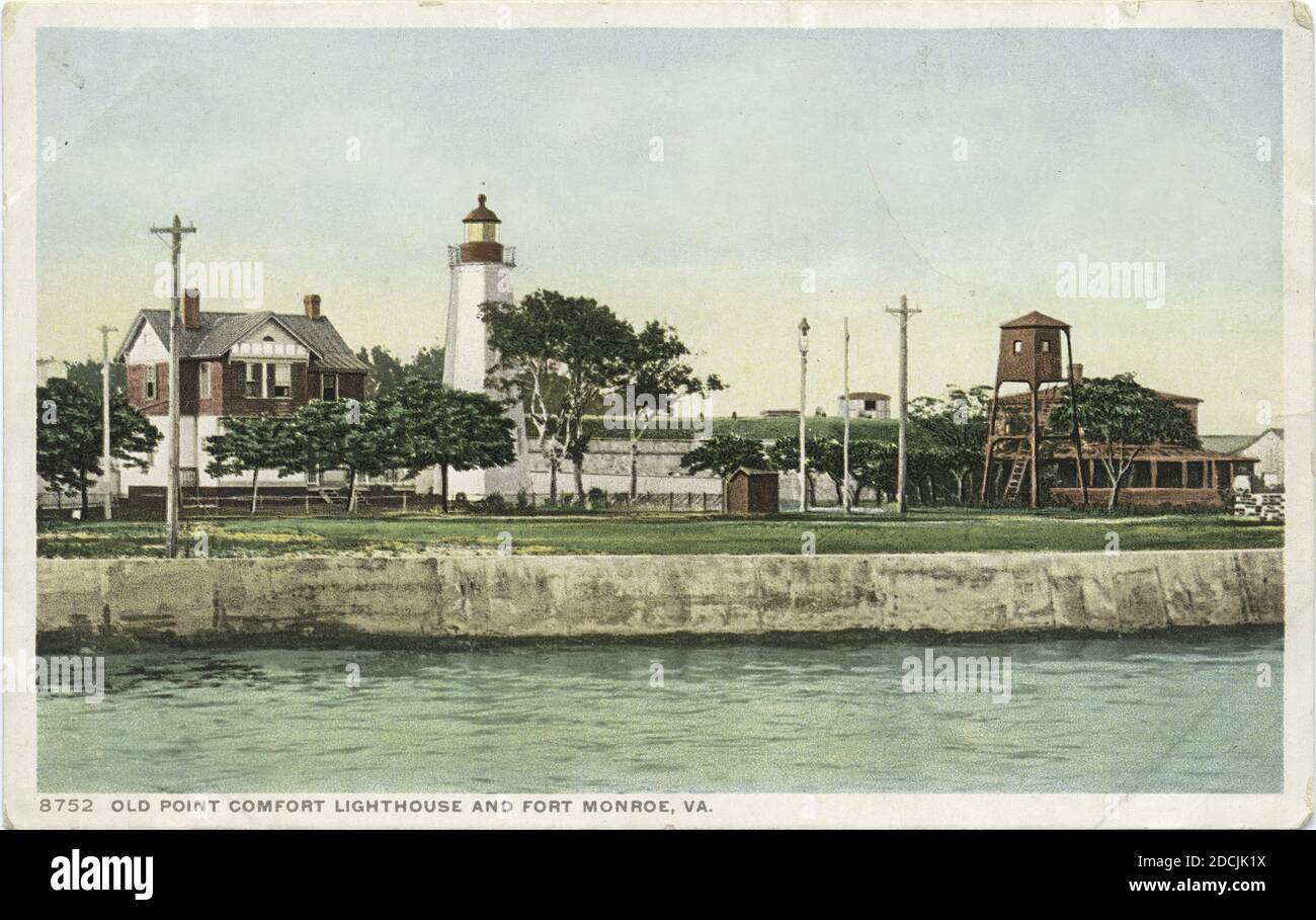 Phare et fort Monroe, Old point Comfort, Virginie, photo, cartes postales, 1898 - 1931 Banque D'Images