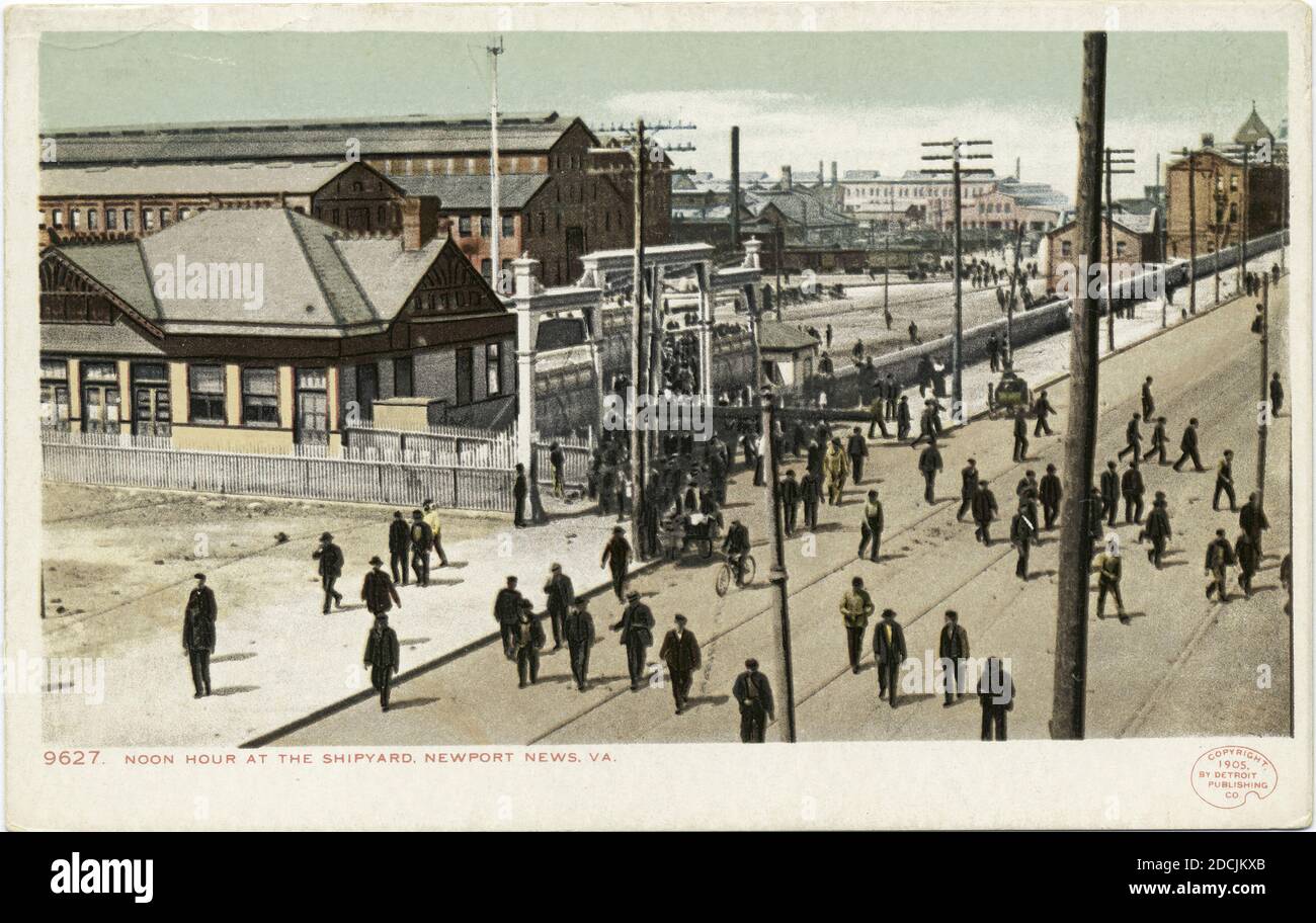 Midi heure à Shipyard, Newport News, Virginie, image fixe, cartes postales, 1898 - 1931 Banque D'Images