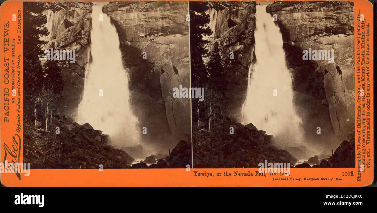 Yowiye, ou le Nevada Fall and Pool, 700 pieds, Yosmite Valley, Mariposa Co., image fixe, stéréographes, 1850 - 1930, Watkins, Carleton E. (1829-1916 Banque D'Images