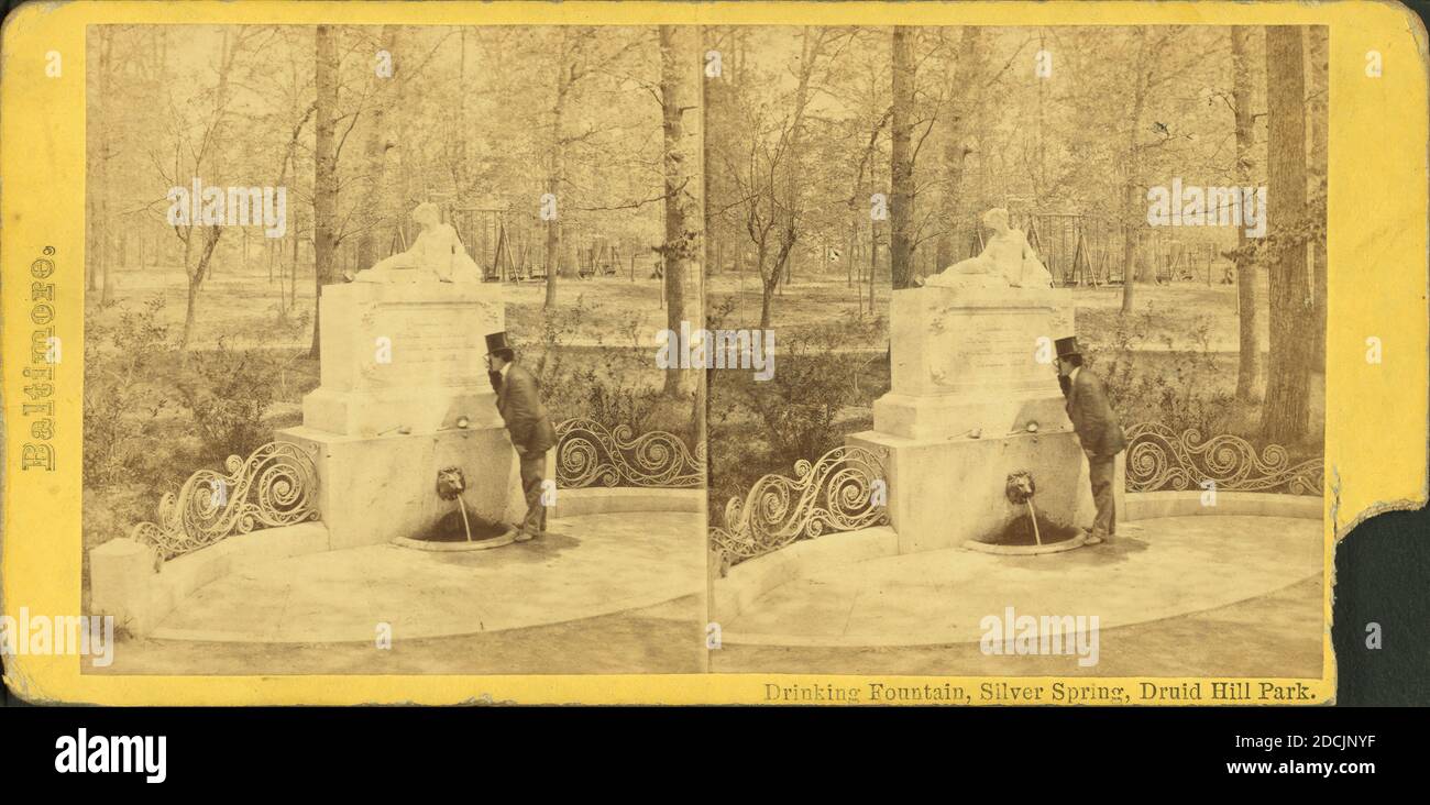 Fontaine à boire, Silver Spring, Druid Hill Park., image fixe, stéréographes, 1850 - 1930 Banque D'Images