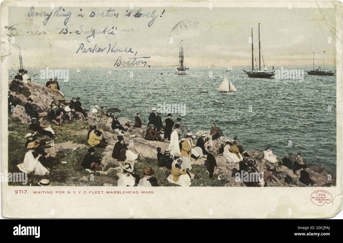 En attente de la flotte du New York Yacht Club, Marblehead, Mass., image fixe, cartes postales, 1898 - 1931 Banque D'Images