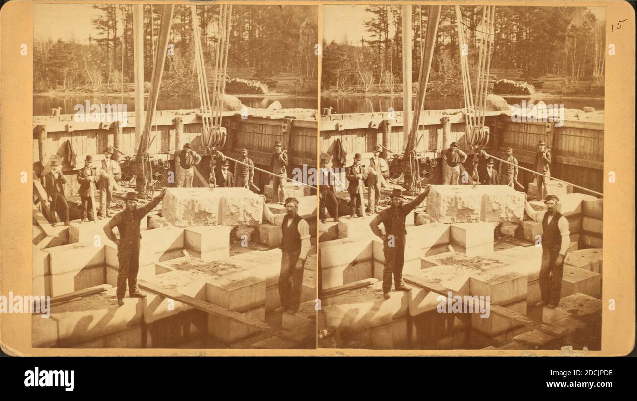 Boston Water Works, Sudbury River conduit, 6 novembre 1876, Division 1, Section 1, vue des fondations de la maison de ferme Pond, en regardant vers le coin nord-est du barrage de la cafetière., image fixe, stéréographes, 1876, Barritt, W. H. (William Henry) (1848-1920 Banque D'Images