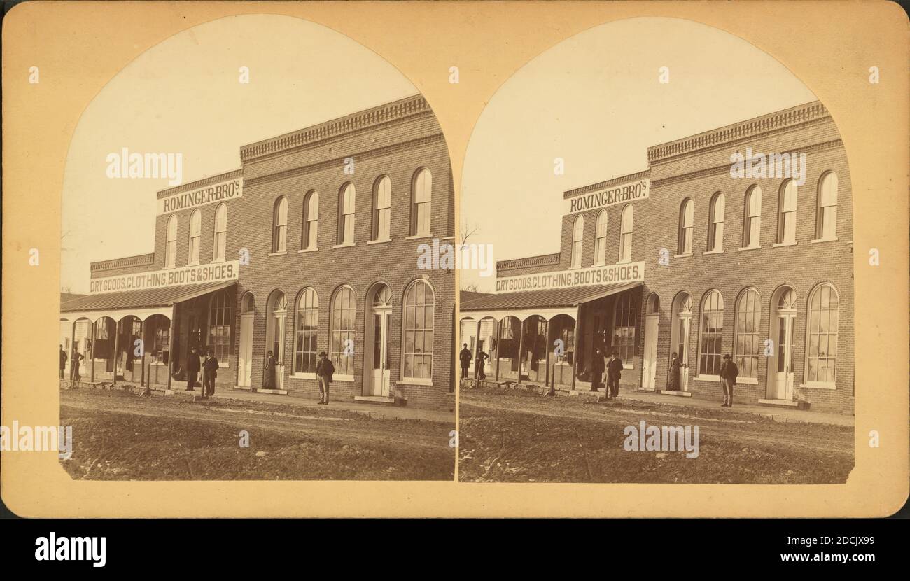 Rominger Bros. Magasin de vêtements et autres bâtiments commerciaux, Hope, Indiana., image fixe, stéréographes, 1880 Banque D'Images