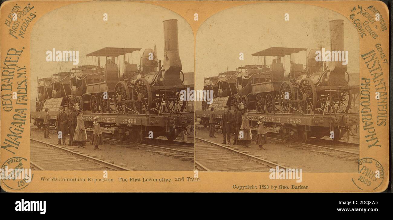 Exposition colombienne du monde. La première locomotive, et train., image fixe, stéréographes, 1850 - 1930, Barker, George (1844-1894 Banque D'Images