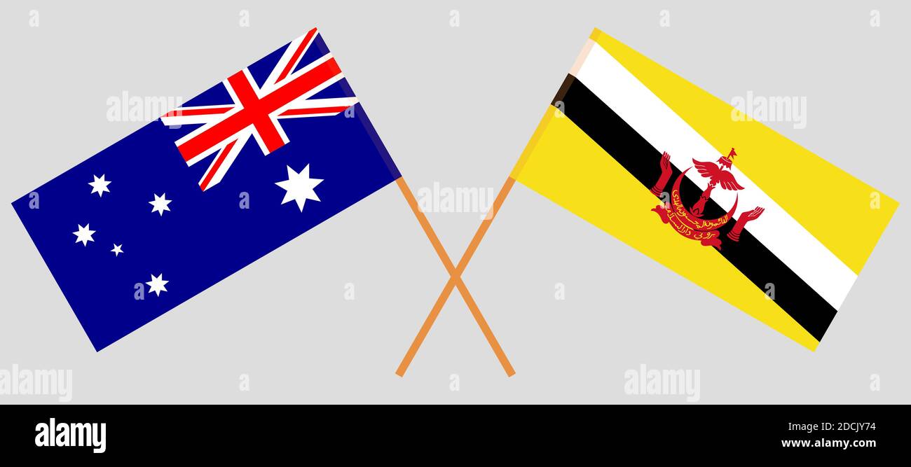 Drapeaux croisés du Brunei et de l'Australie. Couleurs officielles. Proportion correcte. Illustration vectorielle Illustration de Vecteur