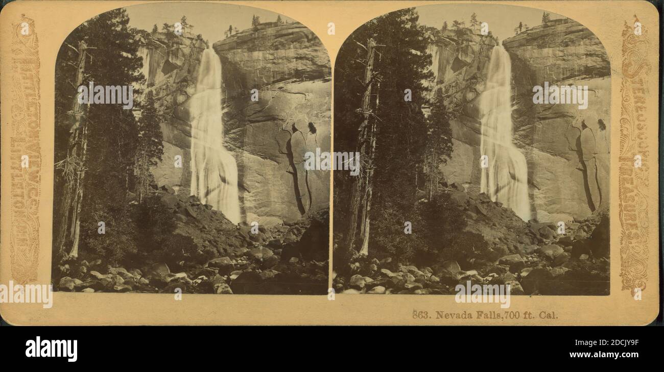 Nevada Falls, 700 pieds, Cal., image fixe, stéréographes, 1850 - 1930 Banque D'Images